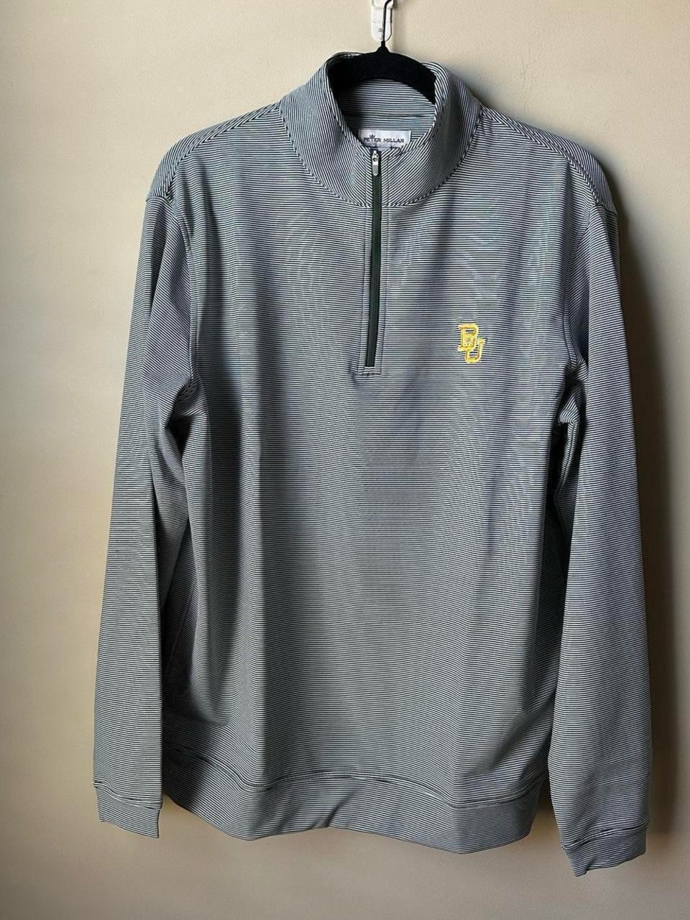 Peter Millar 1/4 Zip Pullover Striped Green White Baylor University Collegiate